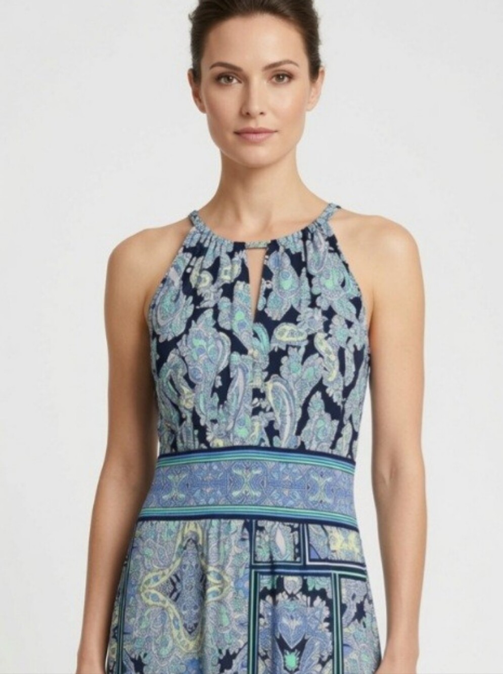 Paisley Print Maxi Dress in Navy & Light Blue Large